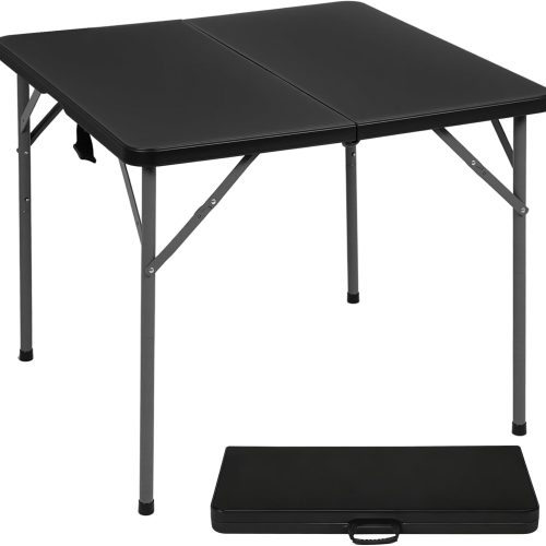 34" Folding Card Table Plastic Table Portable Square Height Dining Table Perfect for Party and Parties Backyard Events, Black