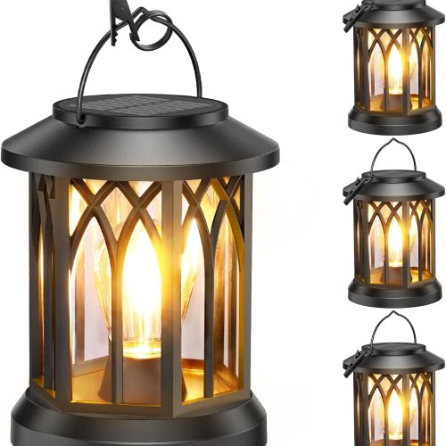 4 Pack Solar Lantern Outdoor Lights, Upgraded Bright Solar Lanterns Outdoor Waterproof, Hanging Solar Powered Lantern Over 12Hrs Lights for Outside Garden Yard Patio Tree Path Decor