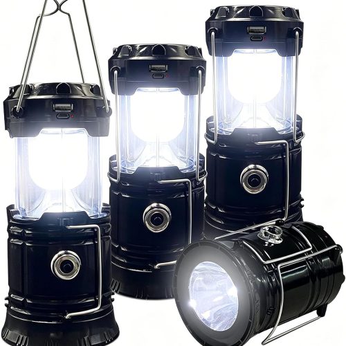 Collapsible Portable LED Camping Lantern  Lightweight Waterproof Solar USB Rechargeable LED Flashlight Survival Kits for Indoor Outdoor Home Emergency Light Power Outages Hiking Hurricane 4-Pack