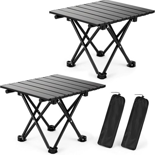 2 Pack Portable Camping Table Foldable, Ultralight Small Folding Beach Table with Carry Bag for Outdoor Travel, Beach, Camp, Picnic, BBQ, Cooking, Festival, Boat, Home Use (Black-S)
