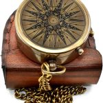 Classic Handmade Antique Functional Brass Compass with Chain and Leather Case Vintage Decorative Pocket Compass for Men Women